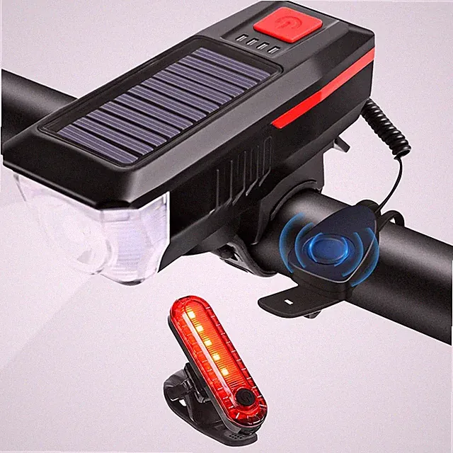 Rechargeable Solar Bike Lights, Night Ultra Bright Bicycle Lights Headlight and