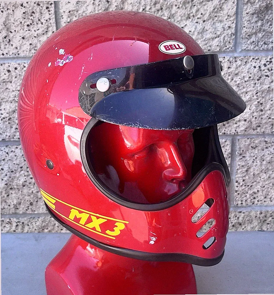 Vintage Bell MX3 BMX3 BMX Full Face Red Bicycle Bike Helmet Black Visor 7 & 1/2